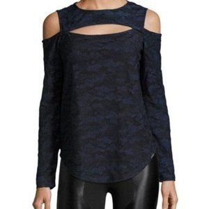 Koral Active Blue Camo Mesh Cold Shoulder Layered Top